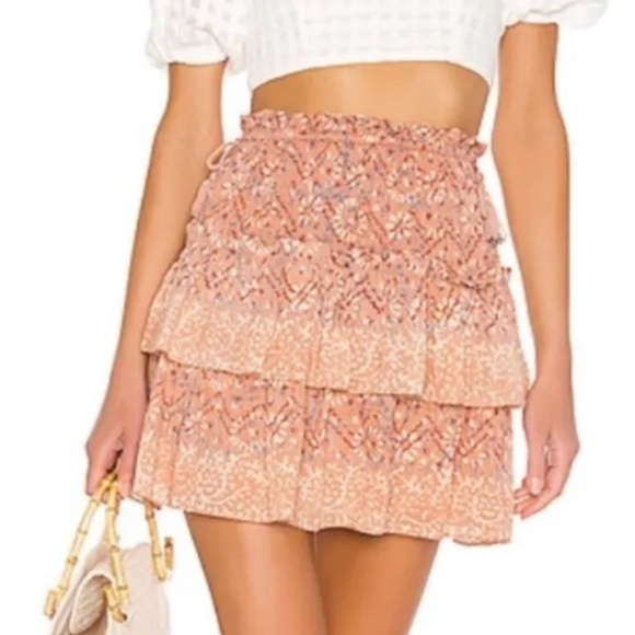 Ulla Johnson Asha Tiered High Waist Skirt Floral Peach Pink - Picture 2 of 7